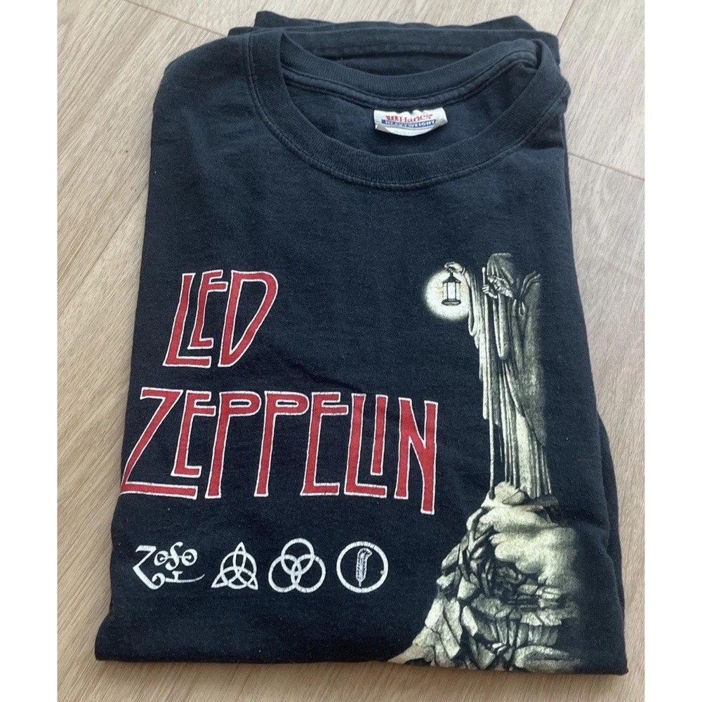Vintage Y2K Led Zeppelin Hermit Fruit Of The Loom Heavy Cotton Black T Shirt XL